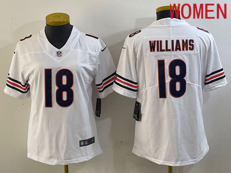 Women Chicago Bears #18 Williams White Second generation 2024 Nike Limited NFL Jersey style 1